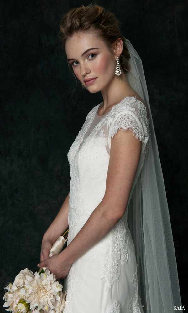 saja bridal 2016 cap sleeve lace embellished tulle wedding dress style ha6024 close up bodice