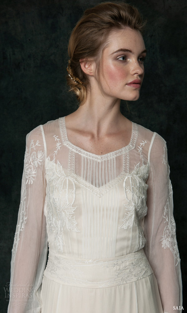 saja bridal 2016 hand embroidered long sleeve silk chiffon wedding dress vt6310 close up bodice