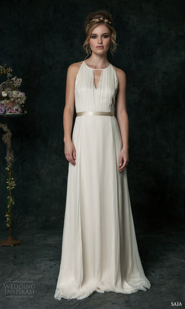 saja bridal 2016 keyhole front sleeveless silk wedding dress t drop back hb6640 full length front view