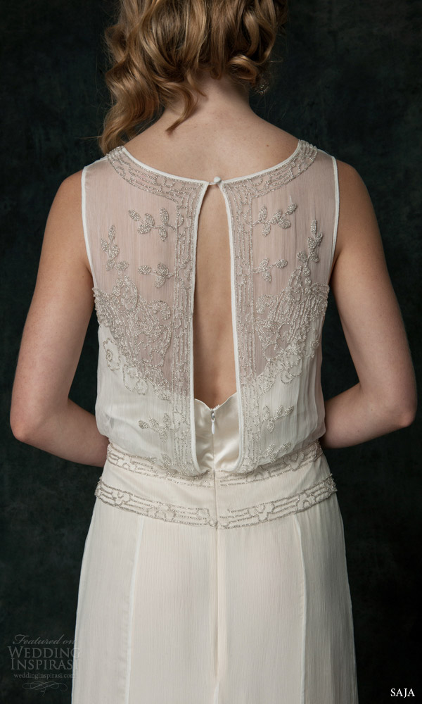 saja wedding 2016 bridal sleeveless wedding dress baroque inspired beadwork bodice ch6225 back view close up keyhole
