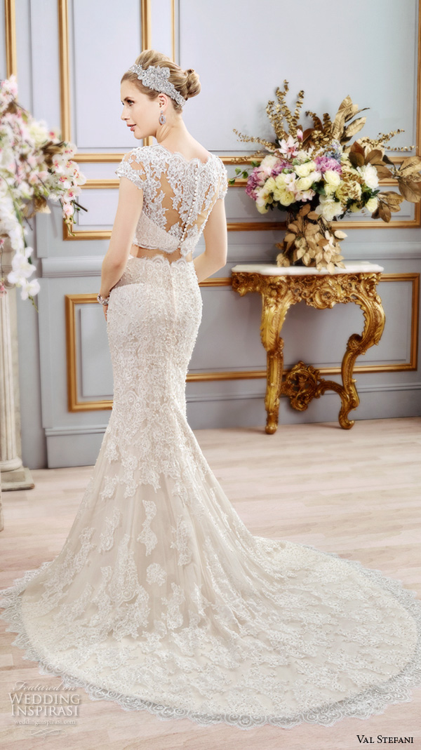 val stefani spring 2016 wedding dresses beautiful 2 piece fit flare trumpet mermaid gown boat neckline cap sleeves lace embroidery d8102 back
