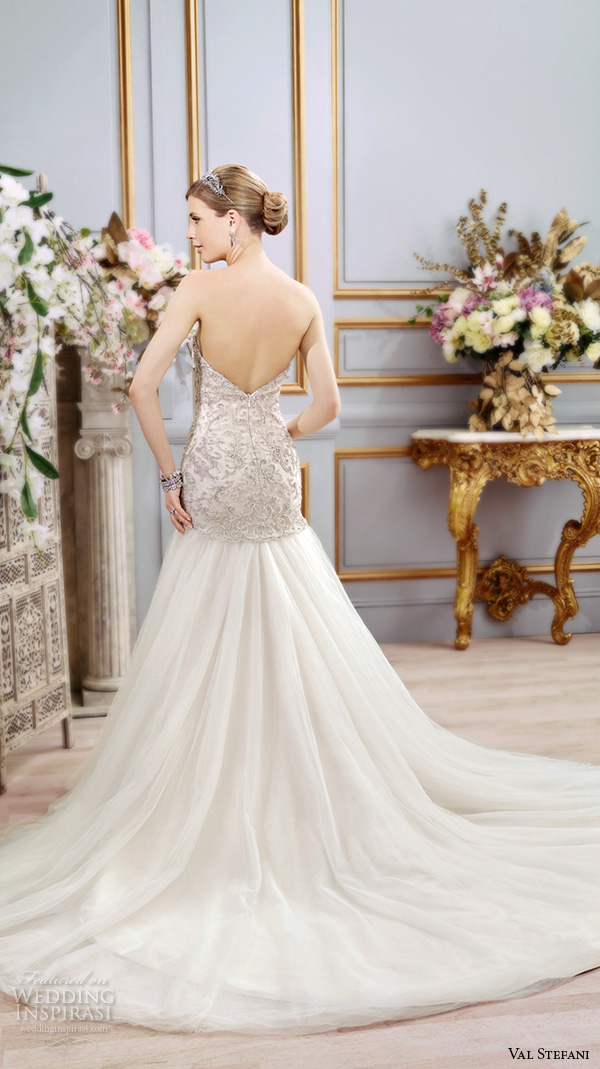 val stefani spring 2016 wedding dresses drop waist trumpet embroidered modified a line tulle skirt gown strapless sweetheart neckline d8103 back