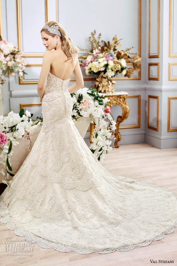 val stefani spring 2016 wedding dresses fit flare gorgeous mermaid gown strapless sweetheart neckline beaded embroidered bodice chapel train b8107 back