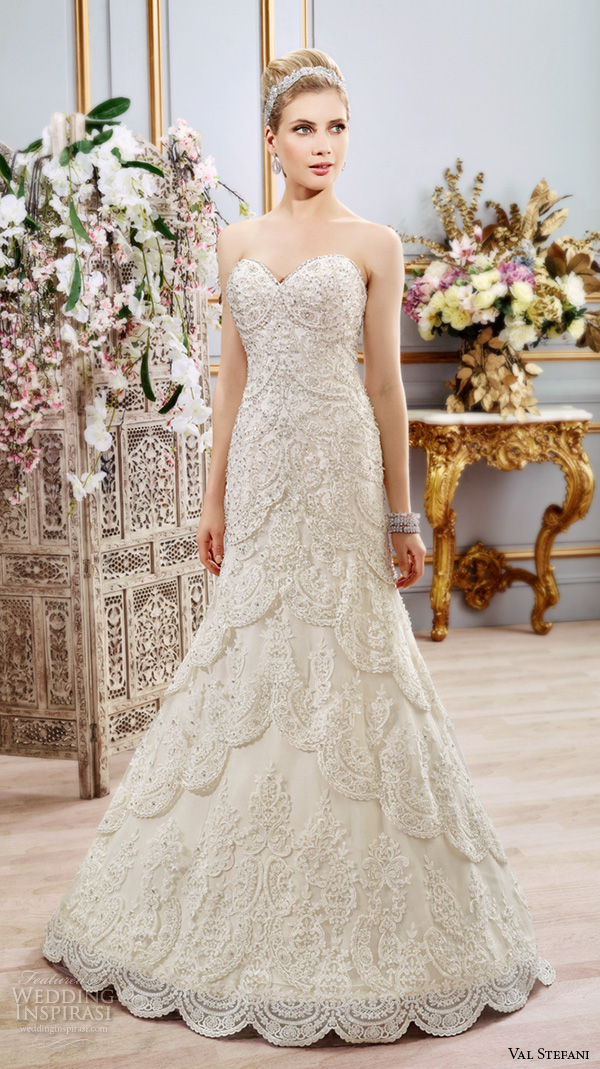 val stefani spring 2016 wedding dresses fit flare gorgeous mermaid gown strapless sweetheart neckline beaded embroidered bodice chapel train b8107