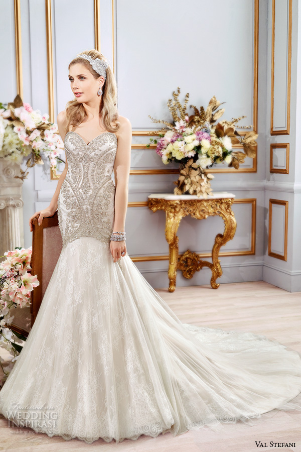 val stefani spring 2016 wedding dresses fit flare stunning mermaid gown strapless sweetheart neckline beaded embroidered bodice chapel train b8106