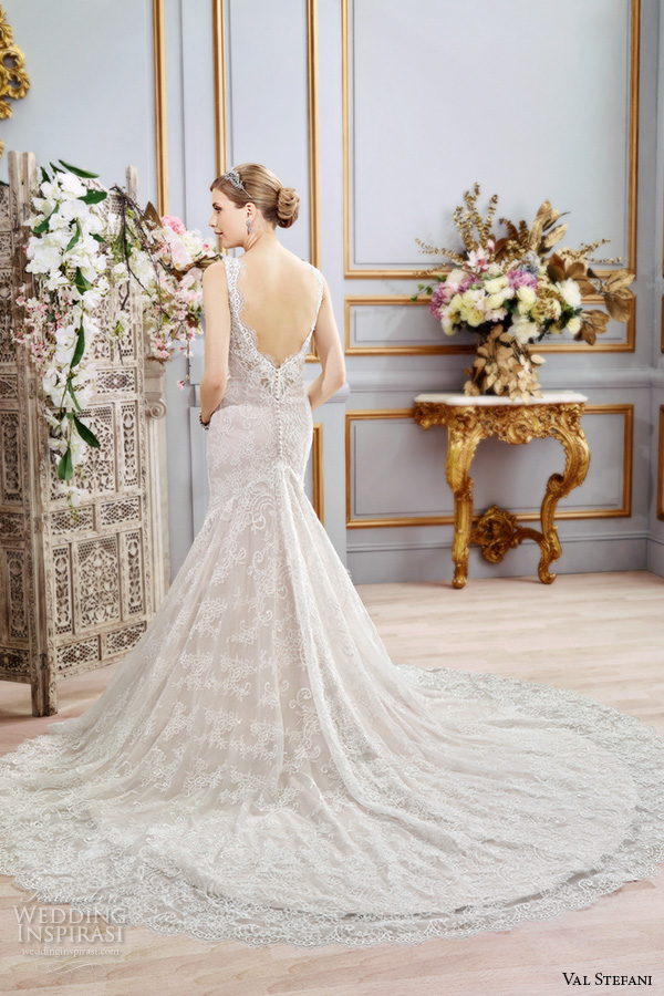 val stefani spring 2016 wedding dresses fit flare trumpet beautiful mermaid gown thick lace strap v neckline chapel train low back d8104