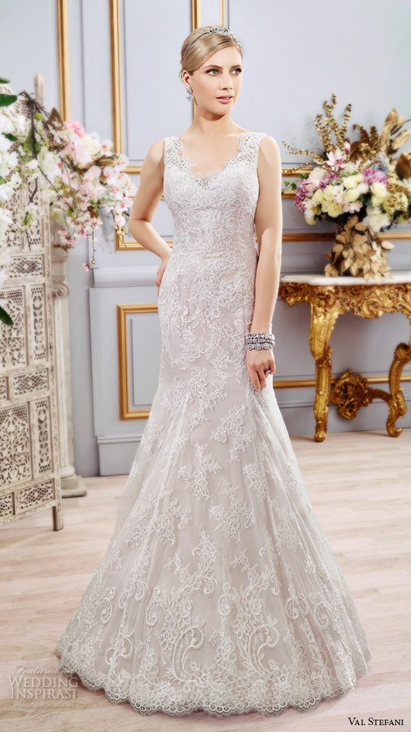 val stefani spring 2016 wedding dresses fit flare trumpet beautiful mermaid gown thick lace strap v neckline d8104