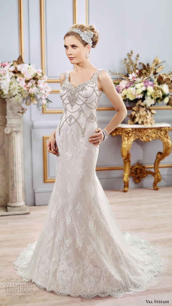 val stefani spring 2016 wedding dresses fit flare trumpet elegantl mermaid gown jeweled strap sweetheart neckline crystal beaded bodice b8105