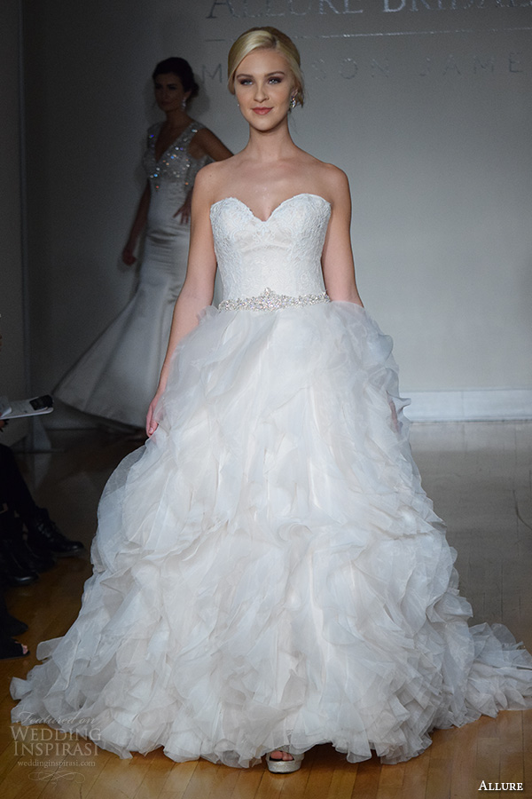 allure bridals new york bridal fashion week 2015 beautiful ruffled a line ball gown wedding dress strapless sweetheart neckline allure bridals new york bridal fashion week 2015 beautiful ruffled a line ball gown wedding dress strapless sweetheart neckline
