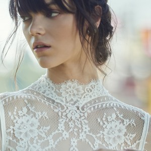 bhldn fall 2016 bridal dresses beautiful high neck lace short sleeves wedding dress with head pieces style bridgette