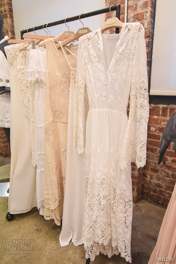 bhldn new york bridal fashion week 2015 long sleeves bohemian button lace sheath wedding dress