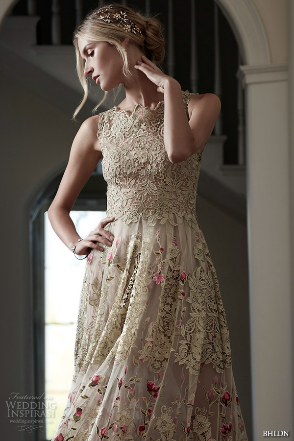 bhldn spring 2016 bridal gowns gorgeous a line sheath wedding dress golden lace embroidery with floral prints style fable closeup bhldn spring 2016 bridal gowns gorgeous a line sheath wedding dress golden lace embroidery with floral prints style fable closeup