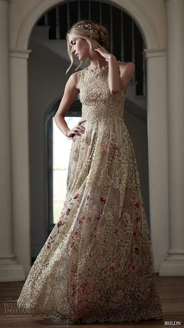 bhldn spring 2016 bridal gowns gorgeous a line sheath wedding dress golden lace embroidery with floral prints style fable bhldn spring 2016 bridal gowns gorgeous a line sheath wedding dress golden lace embroidery with floral prints style fable