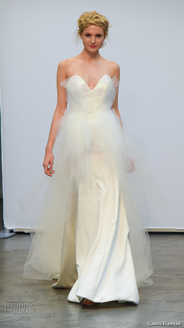 carol hannah new york bridal fashion week 2015 beautiful sheath wedding dress strapless sweetheart neckline tulle overskirt carol hannah new york bridal fashion week 2015 beautiful sheath wedding dress strapless sweetheart neckline tulle overskirt