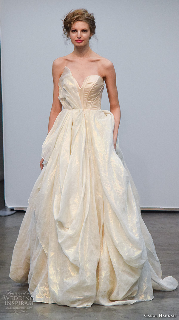 carol hannah new york bridal fashion week 2015 champagne gold color a  line ball gown wedding dress strapless