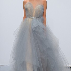 carol hannah new york bridal fashion week 2015 strapless sweetheart neckline blue tulle a  line ball gown wedding dress