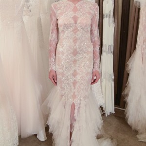 christos costarellos new york fall 2016 bridal week beautiful long sleevees sheath wedding dress lace beaded embrodiery