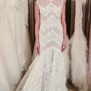 christos costarellos new york fall 2016 bridal week pretty bohemian fit to flare wedding dress mermaid lace embroidery sleeveless