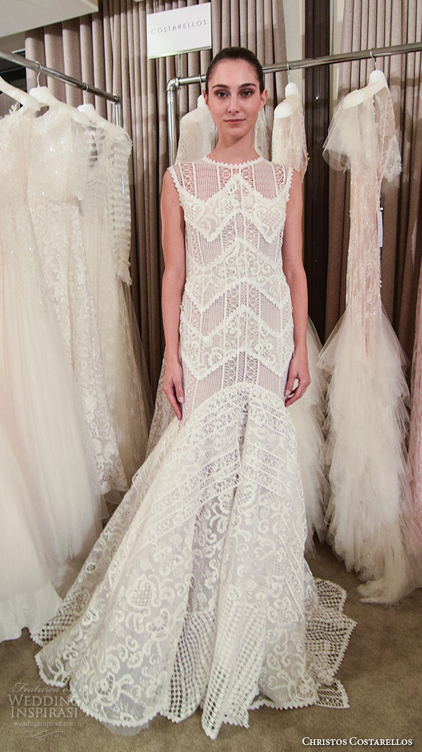 christos costarellos new york fall 2016 bridal week pretty bohemian fit to flare wedding dress mermaid lace embroidery sleeveless christos costarellos new york fall 2016 bridal week pretty bohemian fit to flare wedding dress mermaid lace embroidery sleeveless