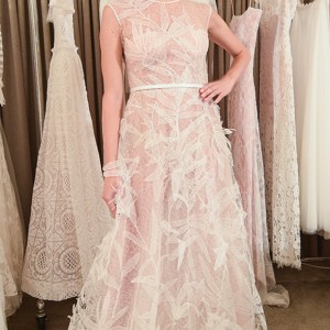 christos costarellos new york fall 2016 bridal week romantic pretty a  line wedding dress sleeveless jewel neckline feather applique