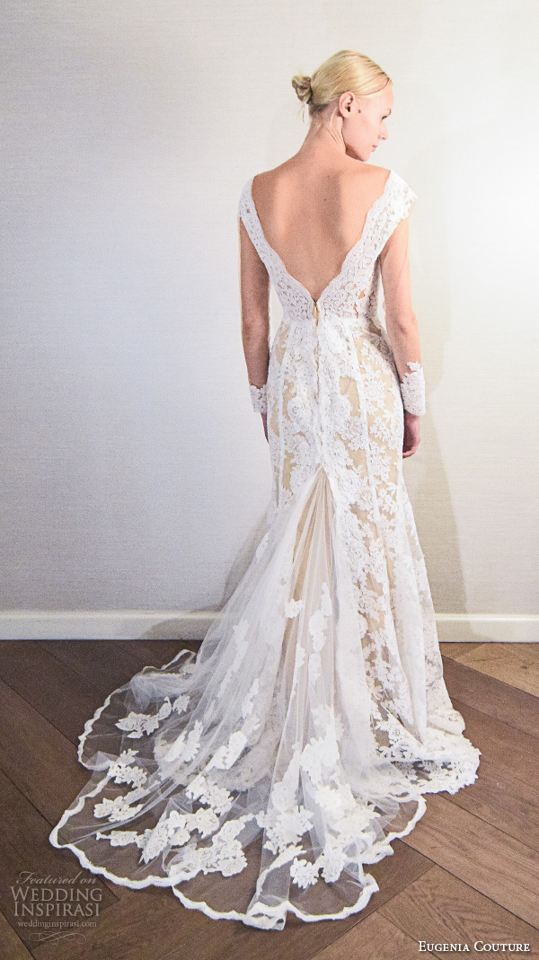 eugenia couture new york bridal fashion week 2015 beautiful gorgeous full lace sheath wedding dress low v back with sweep train eugenia couture new york bridal fashion week 2015 beautiful gorgeous full lace sheath wedding dress low v back with sweep train
