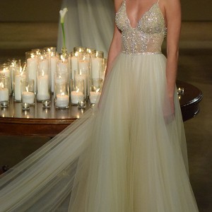 galia lahav fall 2016 bridal fashion week beautiful a  line flowy wedding dress v neck jeweled strap tulle skirt