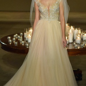 galia lahav fall 2016 bridal fashion week beautiful a  line wedding dress v plunging neckline beaded bodice tulle skirt