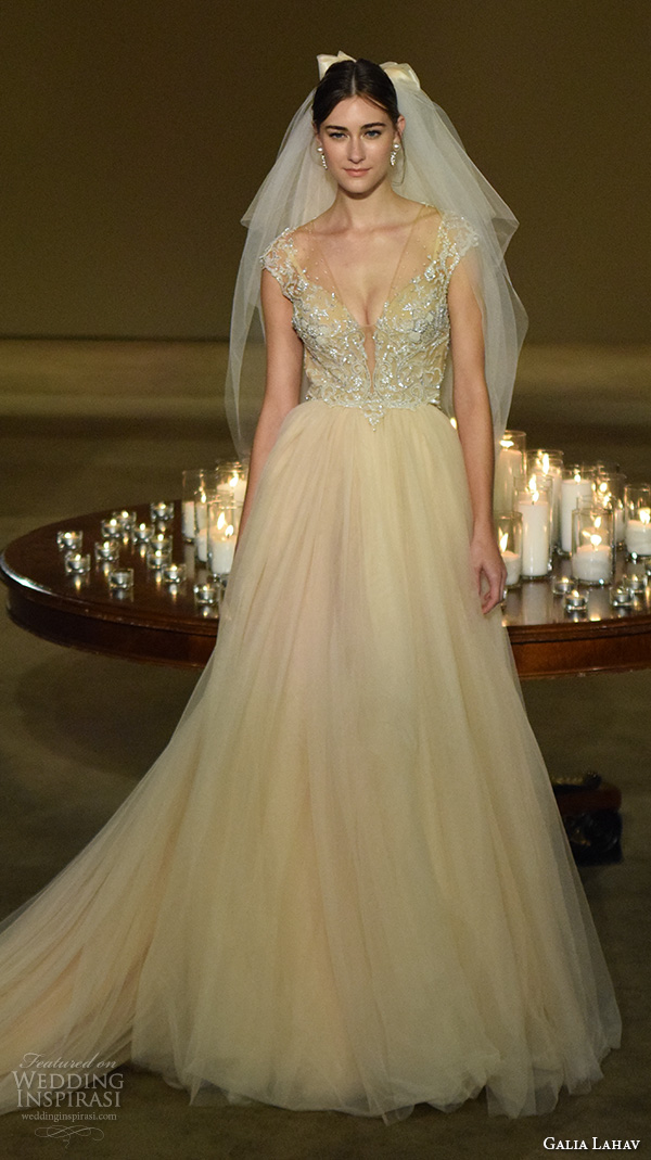 galia lahav fall 2016 bridal fashion week beautiful a  line wedding dress v plunging neckline beaded bodice tulle skirt