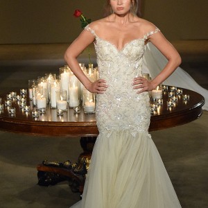 galia lahav fall 2016 bridal fashion week elegant mermaid weding dress off the shoulder beaded embroidery