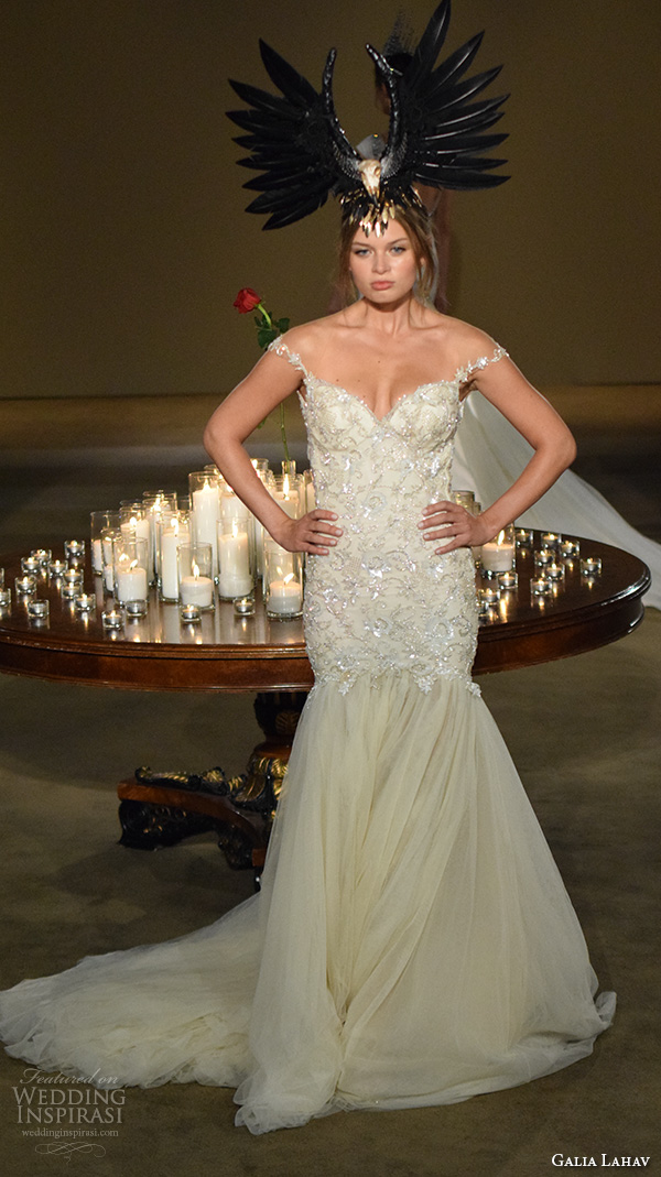 galia lahav fall 2016 bridal fashion week elegant mermaid weding dress off the shoulder beaded embroidery