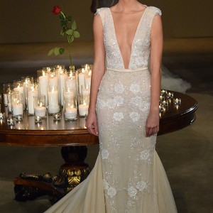galia lahav fall 2016 bridal fashion week sexy beautiful sheath wedding dress plunging neckline beaded embroidery