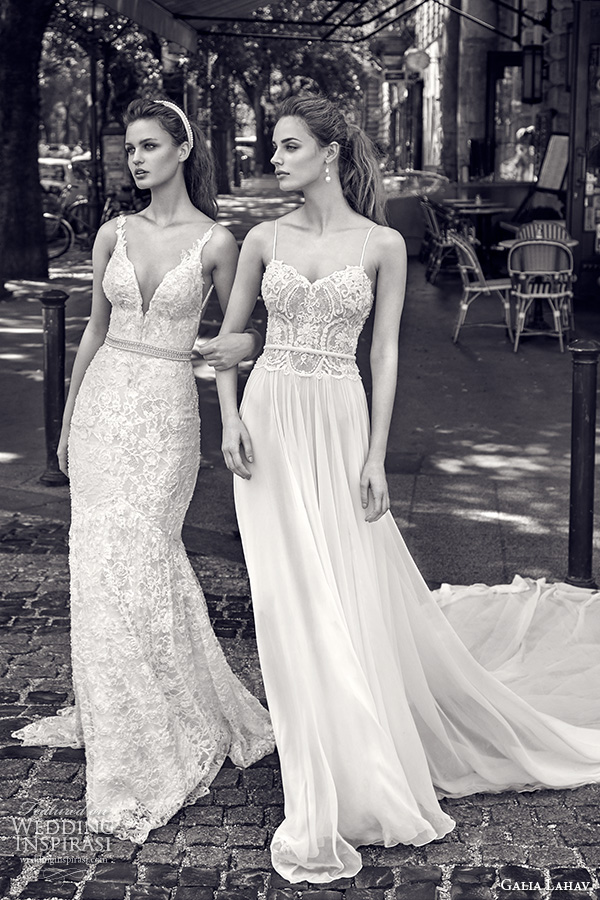 galia lahav gala fall 2016 bridal gowns gorgeous sleeveless lace sheath wedding dress and romantic flow spagetti strap gown style 601 n 604