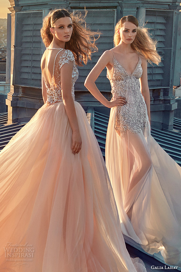 galia lahav gala fall 2016 bridal gowns stunning wedding dresses blush pink ball gown short mini skirt full length see through overskirt style 605 n 607 