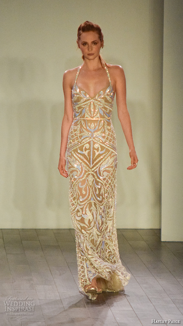hayley paige fall 2016 bridal week elegant halter neck sheath gown evening dress filigree embroidery hayley paige fall 2016 bridal week elegant halter neck sheath gown evening dress filigree embroidery
