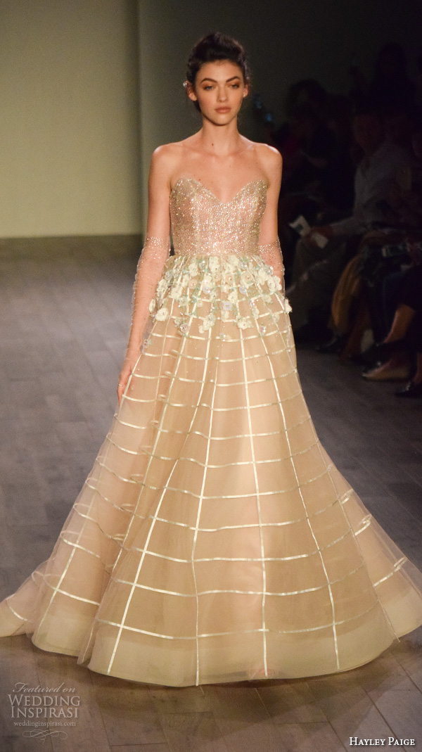 hayley paige fall 2016 bridal week gorgeous a line gown evening dress strapless sweetheart neckline champange color hayley paige fall 2016 bridal week gorgeous a line gown evening dress strapless sweetheart neckline champange color