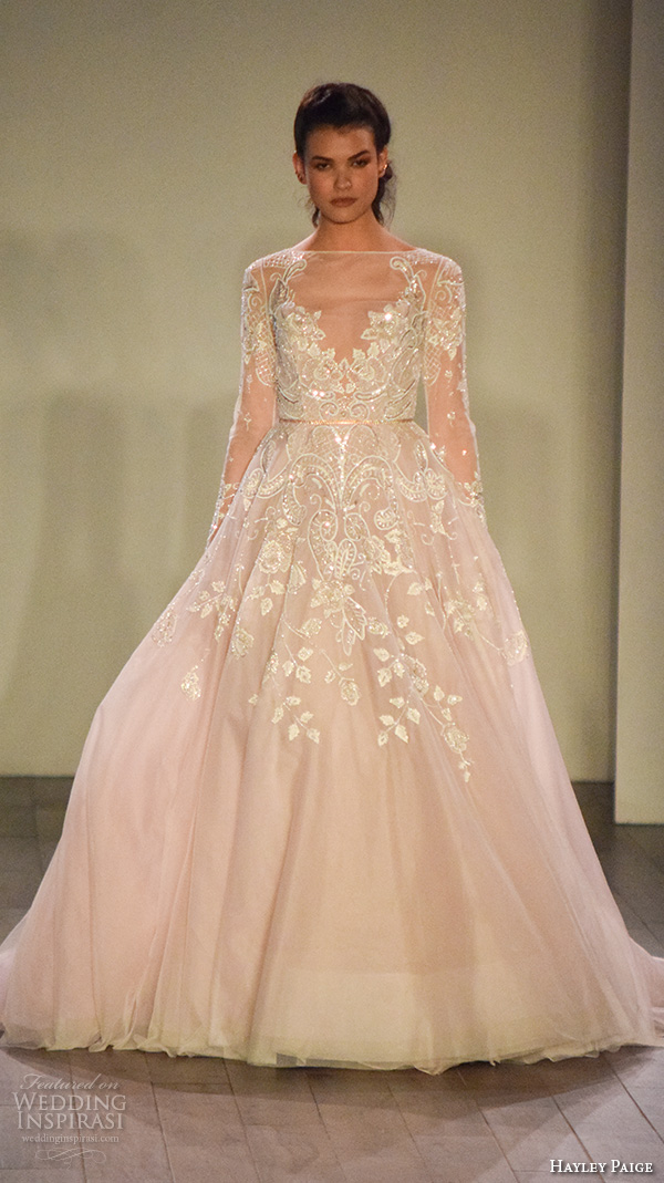 hayley paige fall 2016 bridal week pretty romantic a  line ball gown wedding dress long sleeves embroidery