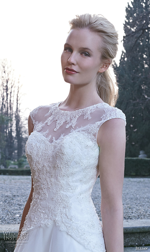 jillian 2016 bridal gowns cap sleeves illusion neckline tiered layered a  line wedding dress chapel train style camelia 