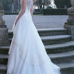 jillian 2016 bridal gowns cap sleeves illusion neckline tiered layered a  line wedding dress chapel train style camelia back