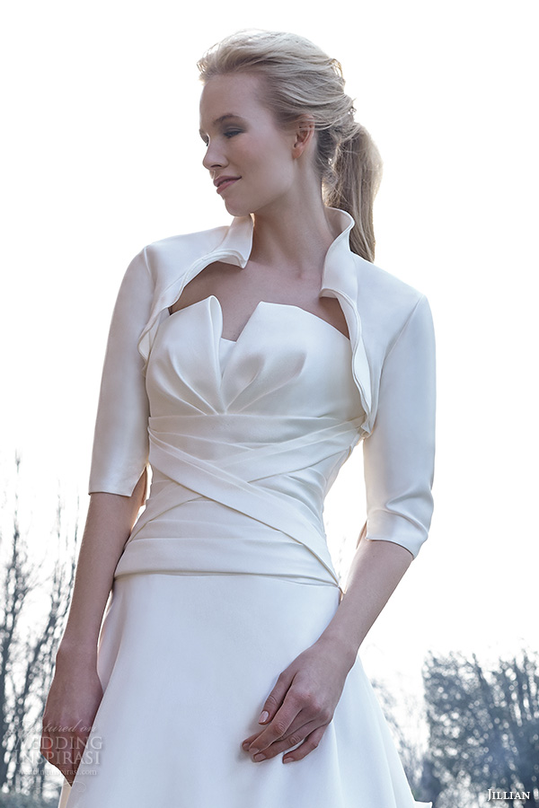 jillian 2016 bridal gowns peplum neckline a  line wedding dress simple chic design with half sleeves bolero jacket style candida