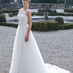 jillian 2016 bridal gowns pretty sleeveless a  line wedding dress jewel illusion neckline tulle skirt style candy