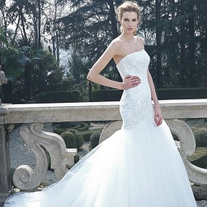 jillian 2016 bridal gowns straight across neckline mermaid wedding dress lace embroidered bodice to hip style cristiana