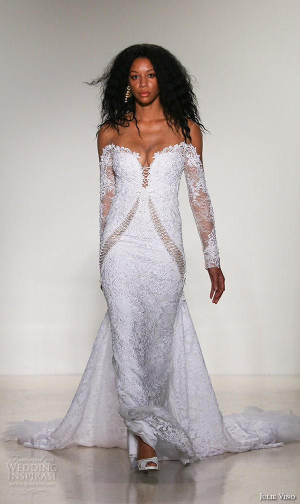 julie vino fall 2016 bridal gowns off the shoulder long lace sleeves optional church train style amanda