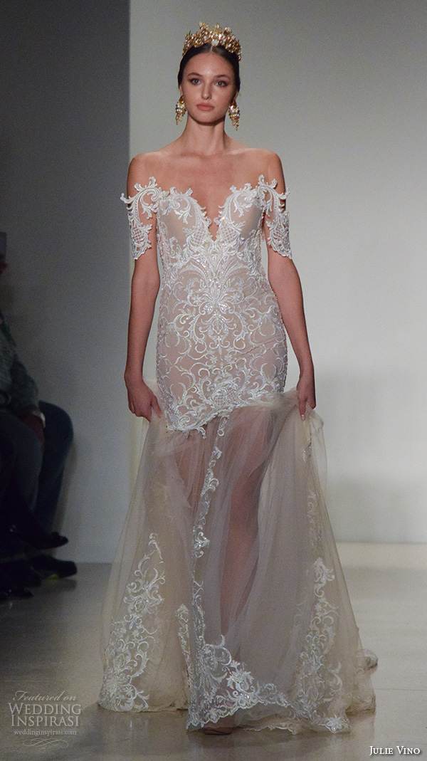 julie vino new york bridal week fall 2016 gorgeous off the shoulder drop waist wedding dress