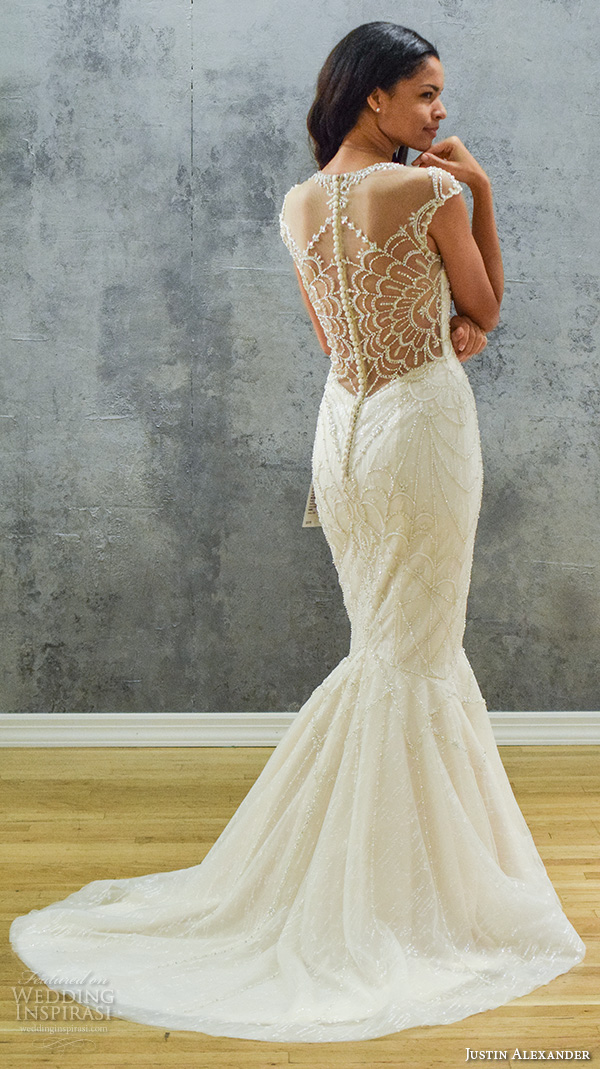 justin alexander new york bridal fashion week 2015 gorgeous mermaid wedding dress illusion beaded crystals embroidered low back