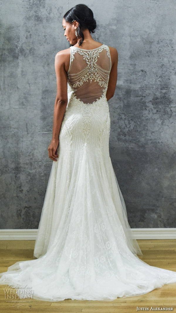 justin alexander new york bridal fashion week 2015 gorgeous sheath wedding dress illusion lace embroidery back