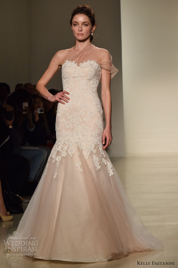 kelly faetanini fall 2016 wedding dresses bridal week runway fashion sheer one shoulder beautiful mermaid dress trumpet fit flare