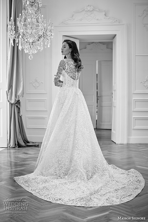 maison signore 2016 bridal gowns beautiful a  line ball gown wedding dress illusion lace long sleeves lace embroidered  back view