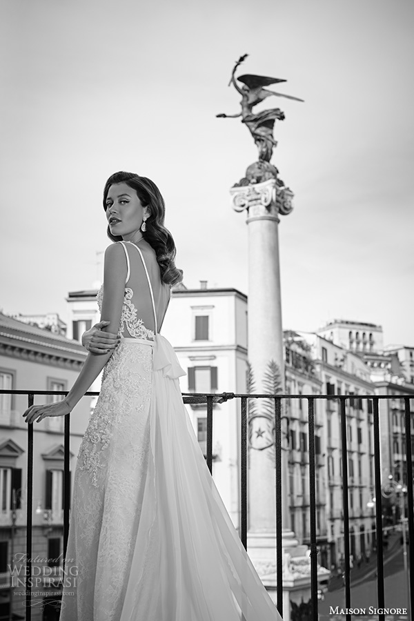 maison signore 2016 bridal gowns beautiful sheath wedding dress lace embroidered bodice sleeveless panel train  