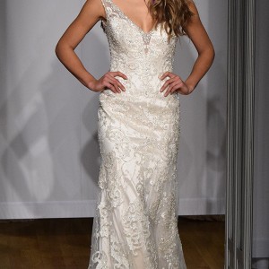 mori lee new york bridal fashion week 2015 beaded lace embroidered elegant sheath wedding dress