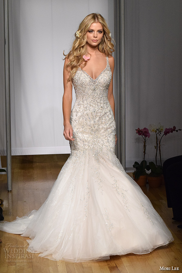 mori lee new york bridal fashion week 2015 beautiful mermaid wedding dress fit flare trumpet beaded crystals embroidery